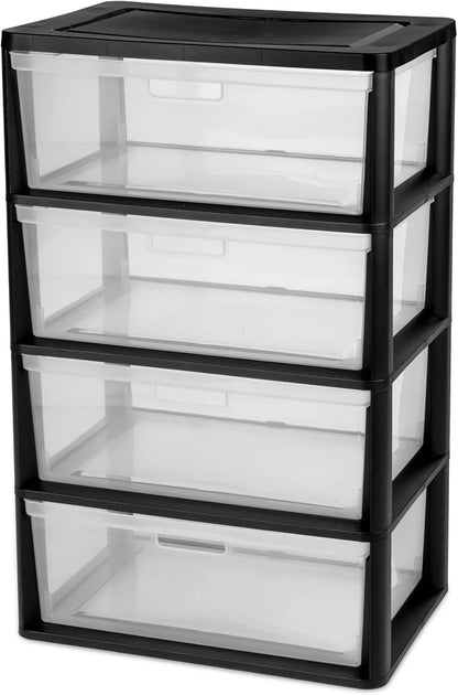 Wide 4-Drawer Plastic Storage Tower, Removable Clear Bins, Tool-Free Assembly by Unknown