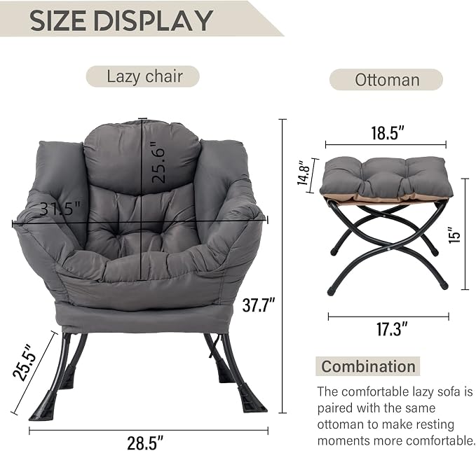 LITA Lazy Chair with Ottoman, Modern Accent Leisure Upholstered Lazy Sofa - Image 3