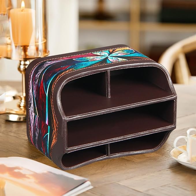 360° Rotating Remote Control Holder, PU Leather TV Remote Caddy Organizer - Image 3