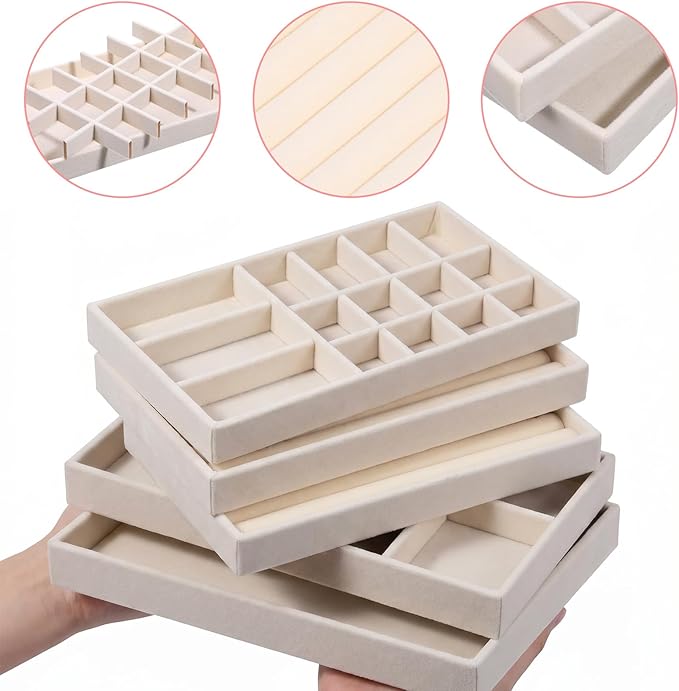 10 Pack Velvet Jewelry Trays – Stackable Drawer Organizer Inserts, Earrings & - Image 3