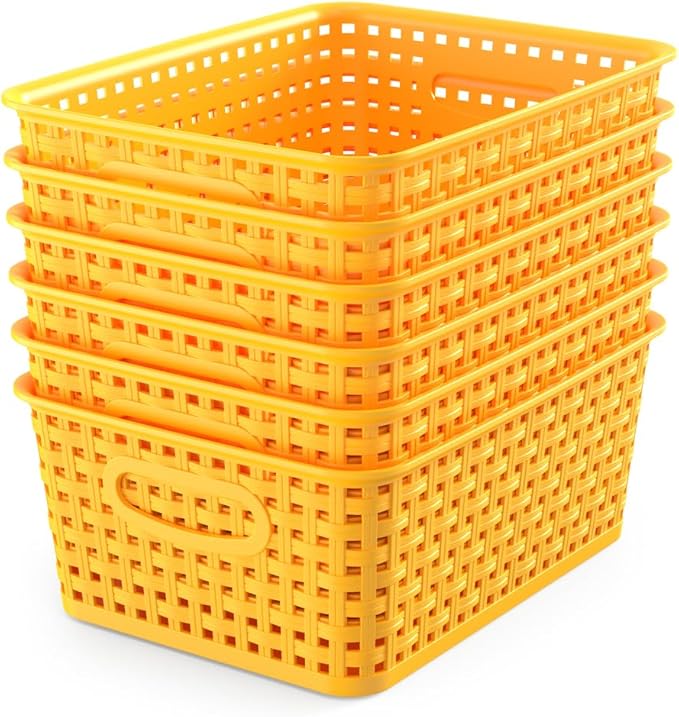 WYT 6-Pack Plastic Small Shelf Storage Weave Baskets Organizing by WYT