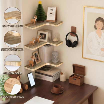 Floating Corner Shelves Set of 3, Solid Wood Picture Wall Shelf, Floating - Image 7