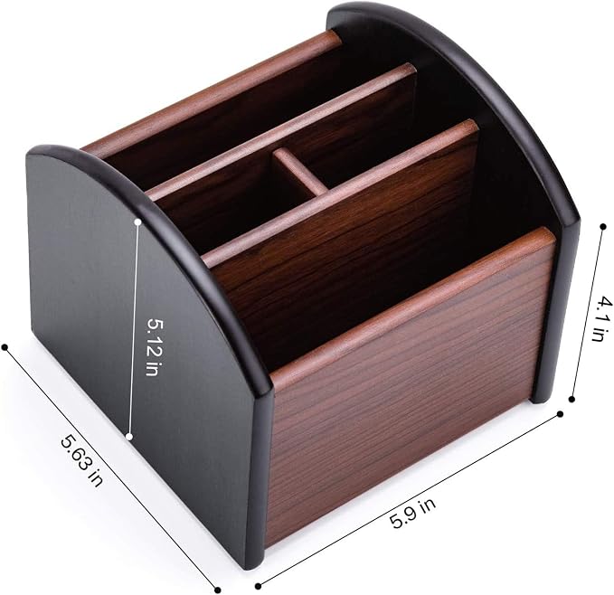 MaxGear Remote Control Holder Caddy, Wooden Desk Organizer, 4 Compartments | - Image 5