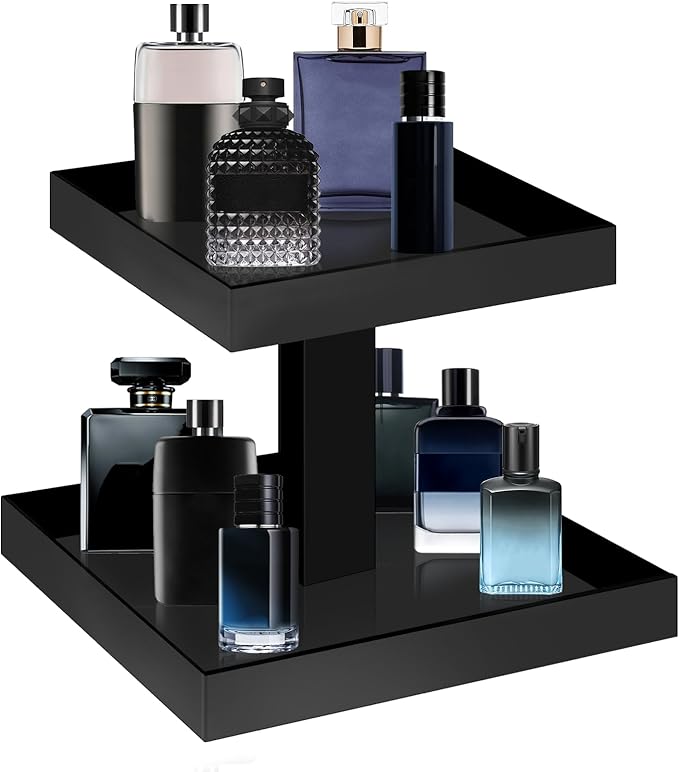 YAGELI Black Perfume Organizer for Men, 2 Tier Acrylic Cologne Rack Stand by YAGELI