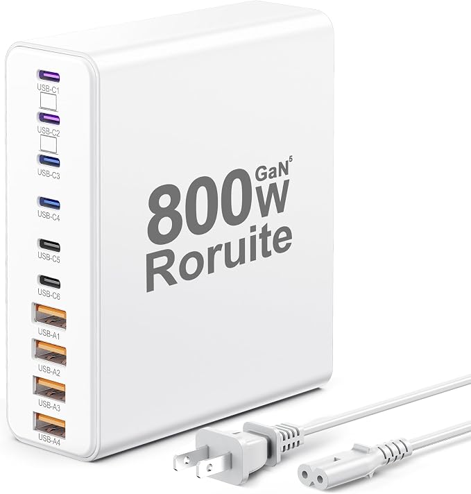 800W USB Charging Station, 120W PD GaN5 Super Fast USB C Charger Block-10 Port by Roruite
