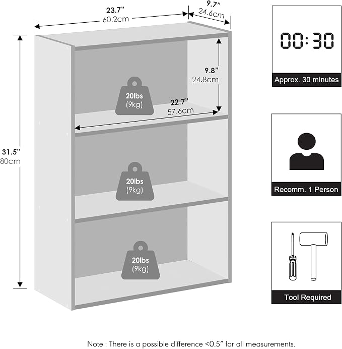 Furinno Reed Closet Organizers and Storage, 3-Tier Closet Organizer, Open Shelf - Image 2