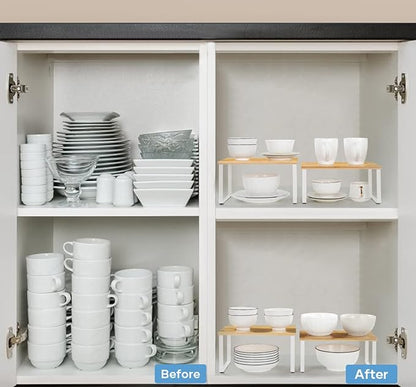 NEX Bamboo Kitchen Cabinet and Counter Shelf Organizer, Stackable & Expandable - Image 4
