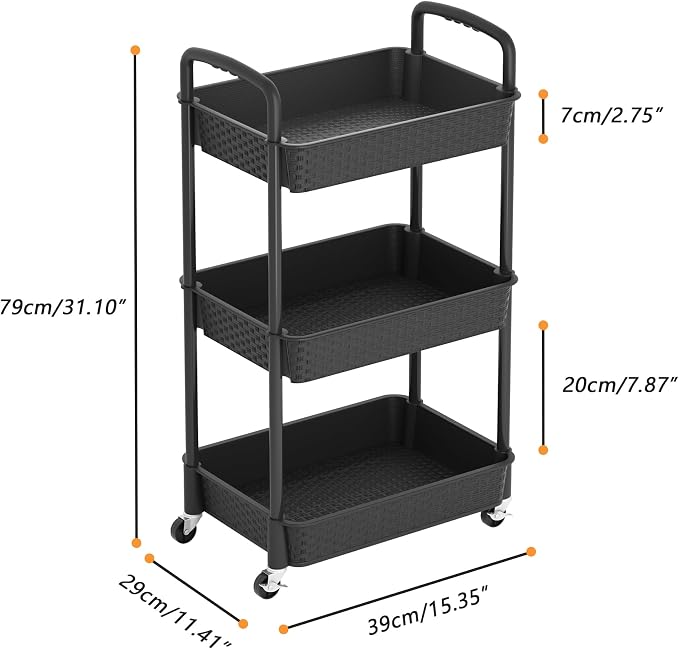 MOYIPIN 3-Tier Plastic Rolling Utility Cart - Image 2