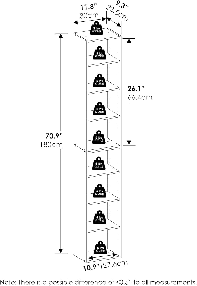 Furinno PASIR Book Shelf, 8-Tier Bookshelf, Bookcase - Image 3