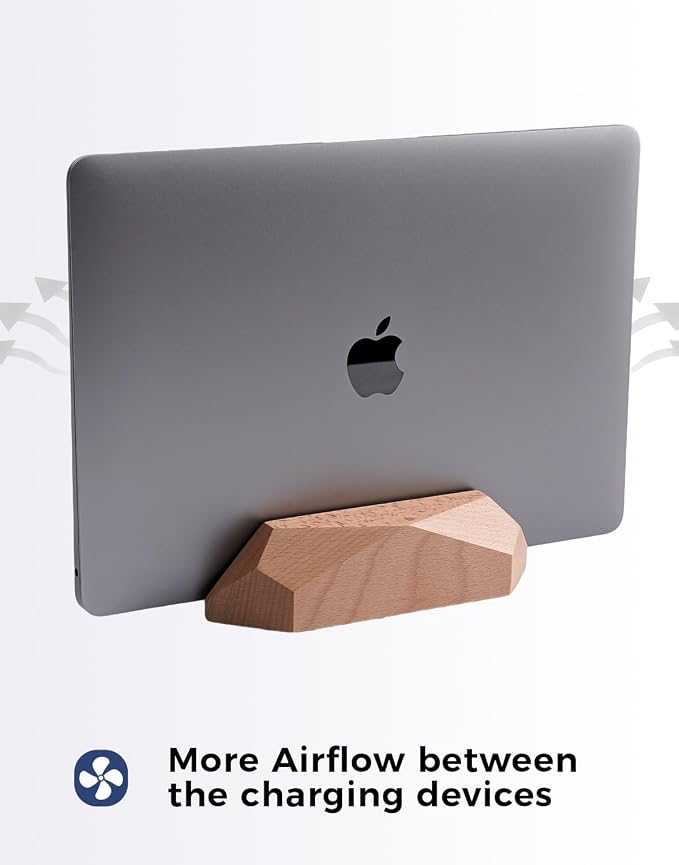 Dual Laptop Holder Adjustable Vertical Laptop Stand, 2 Slots MacBook Stand Wood - Image 5