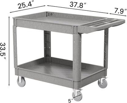 2 Tier Plastic Rolling Utility Cart on Wheels, Heavy Duty Tool Cart - Image 3