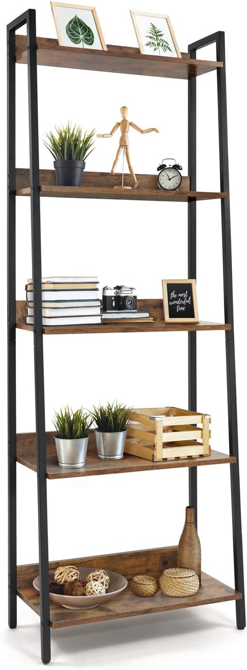 CAPHAUS 5 Tier Ladder Bookshelf, 24 Inch Width Free Standing Shelf, Bookcase by CAPHAUS