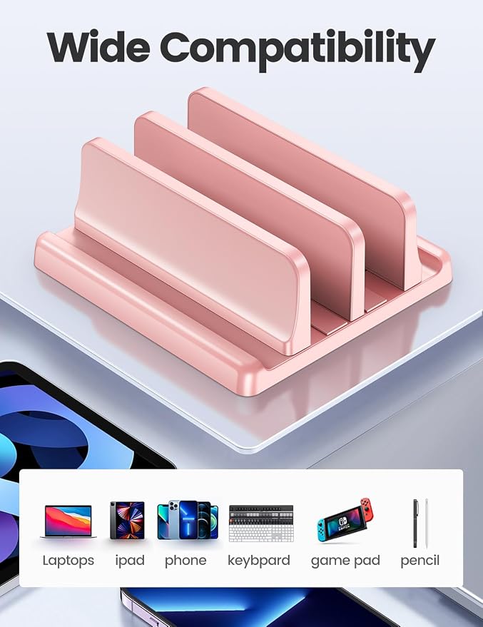 Vaydeer Vertical Laptop Stand for Desk, Dual Slots Plastic Laptop Holder - Image 5