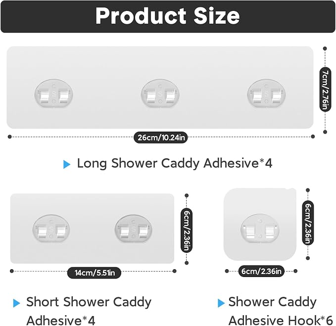 14 Pack Shower Caddy Adhesive Replacement, Strong Adhesive Hooks, Waterproof - Image 2