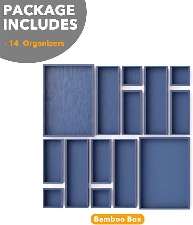 SpaceAid 14-Piece Bamboo Drawer Organizer Storage Boxes Set, Wood Tray Junk - Image 6