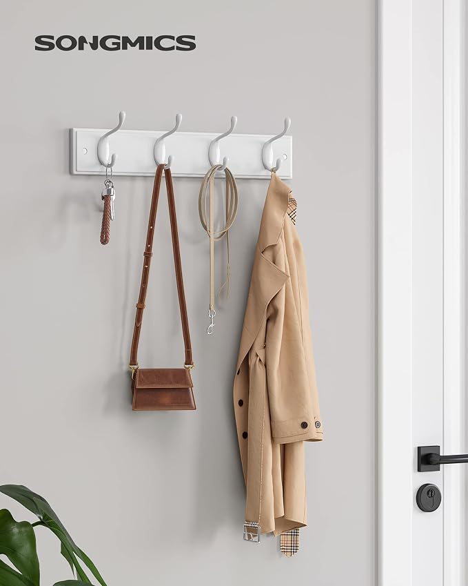 SONGMICS Wall-Mounted Coat Rack, Hook Rack, 4 Dual Metal Hooks, - Image 2