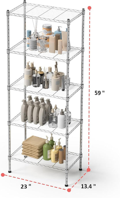 5 Tier Shelving Unit, 176 LBS Per Shelf Height Adjustable Narrow Storage Shelves - Image 3