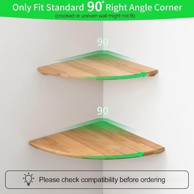 Corner Shelf, 7inch Solid Oak Wood Floating Corner Shelf Wall Mount Round End - Image 3