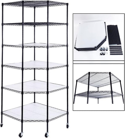 Bonnlo 6-Tier Rolling Heavy Duty Commercial Polygonal Corner Shelf Wire by Bonnlo