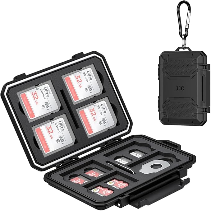 JJC Slim Memory Card Case for 8 SD 12 TF and 2 Nano SIM Cards, IP67 Waterproof by JJC
