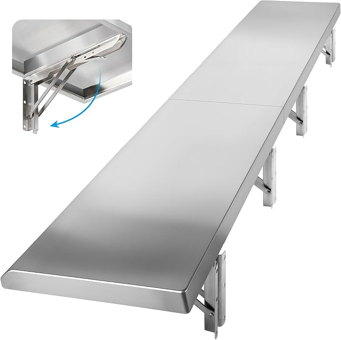 Folding Concession Shelf 12" x 48" Spliced Style | Stainless Steel Drop Down by Toriexon