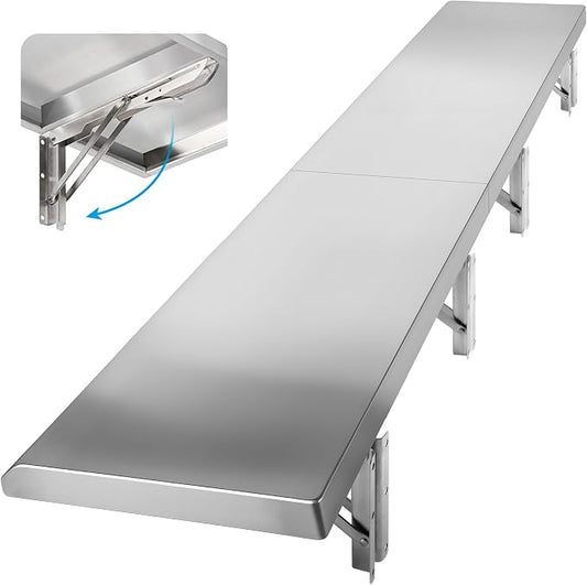 Folding Concession Shelf 12" x 48" Spliced Style | Stainless Steel Drop Down by Toriexon