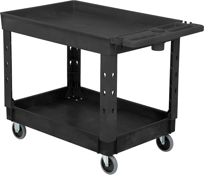 Global Industrial Industrial Service & Utility Cart, Plastic 2 Tray Black Shelf - Image 3