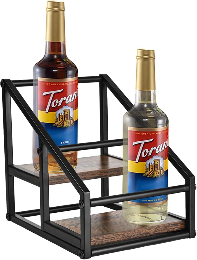 Coffee Syrup Rack Organizer, Liquor Bottle Display Shelf, 2-Tier 4 Bottle Stand by Unknown
