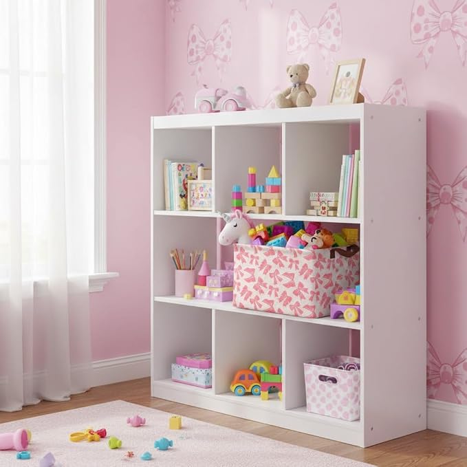 Pink Bow Storage Basket Waterproof Canvas Toy Storage Bin Bow Room Decor - Image 4