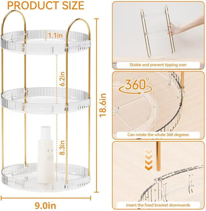 360° Rotating Makeup Organizer, Large Capacity 3 Tier Perfume Skincare Clear - Image 3