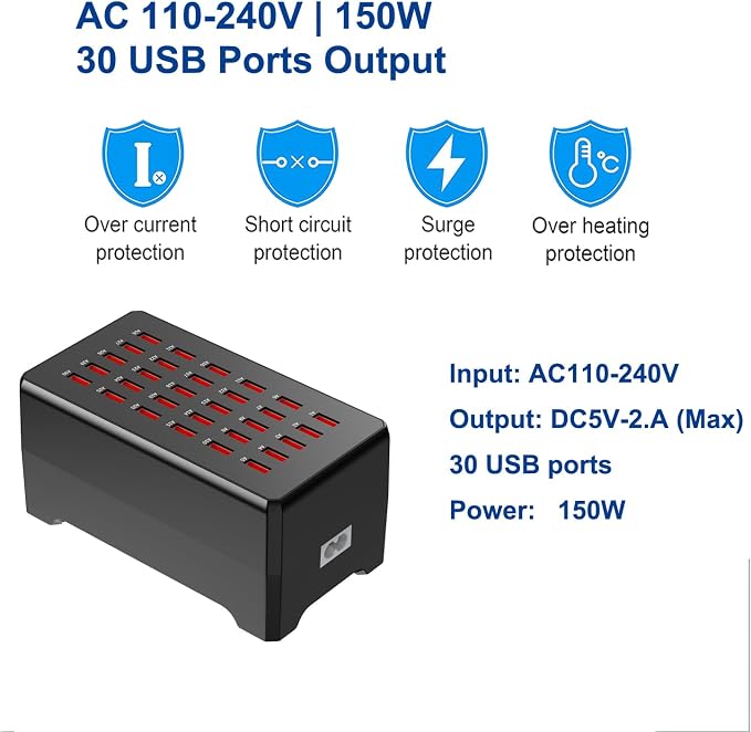 MaxLax USB Charger Station, 30-Port 150W/30A Multiple USB Charging Station - Image 2