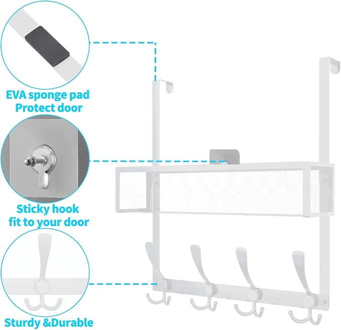 Kaiferty Over The Door Hooks Organizer, Over Door Hanger Towel Rack Mesh Basket - Image 5