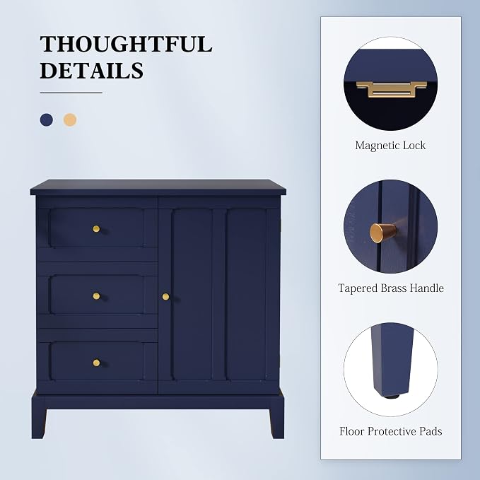 HLR Accent Cabinet with 3 Drawers and Door, Wooden Storage Cabinet with Shelves - Image 6