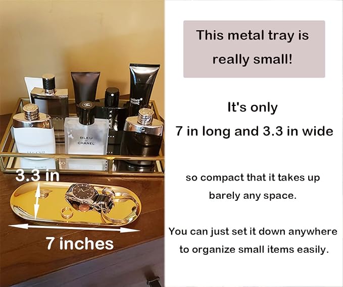 Stainless Steel Decorative Tray, 7 Inch Long, Jewelry Dish Cosmetics Organizer - Image 4