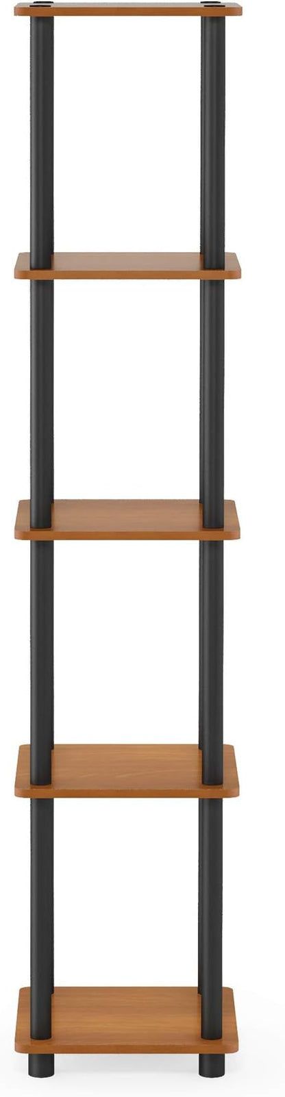 FURINNO Turn-N-Tube 5-Tier Corner Square Rack Display Shelf, Light Cherry/Black - Image 5
