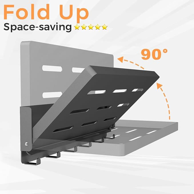 Small Folding Metal Shelf with Hooks, RV Fold-Down Wall Shelf, 6 Hooks - Image 4
