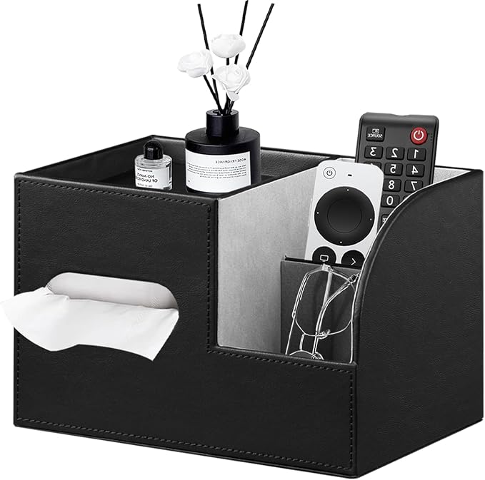 PU Leather Tissue Box Cover Square, Tissue Box Holder Organizer by YAPISHI