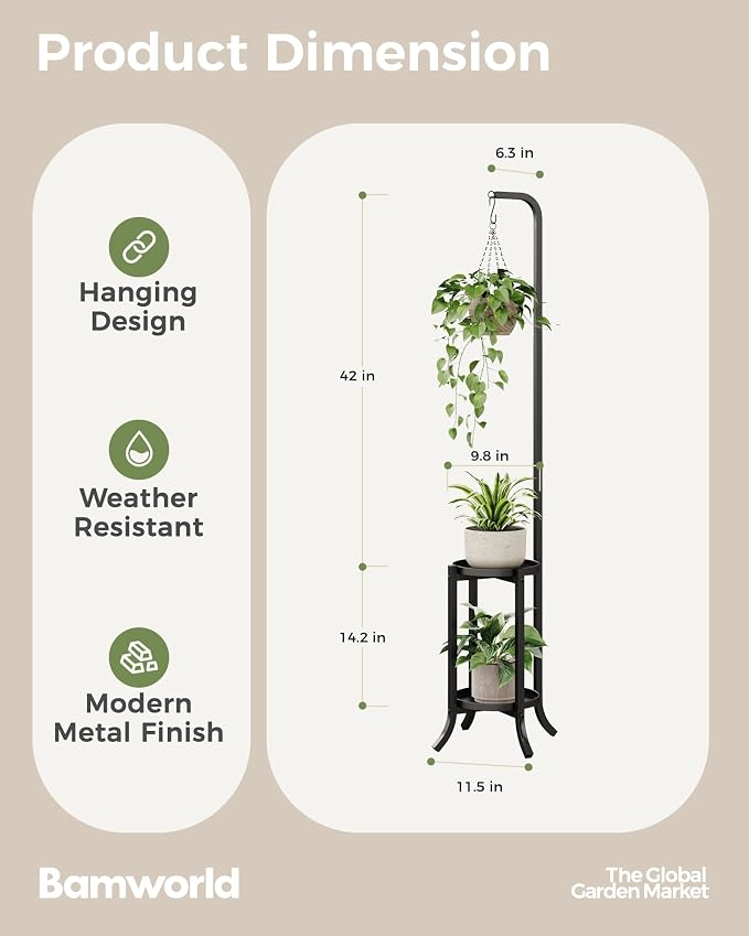 Bamworld Hanging Plant Stand Indoor Corner Tall Plant Shelf Outdoor - Image 2