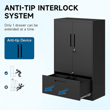 Metal File Cabinet with Drawer, Lockable Vertical Lateral Filing Storage Cabinet - Image 6