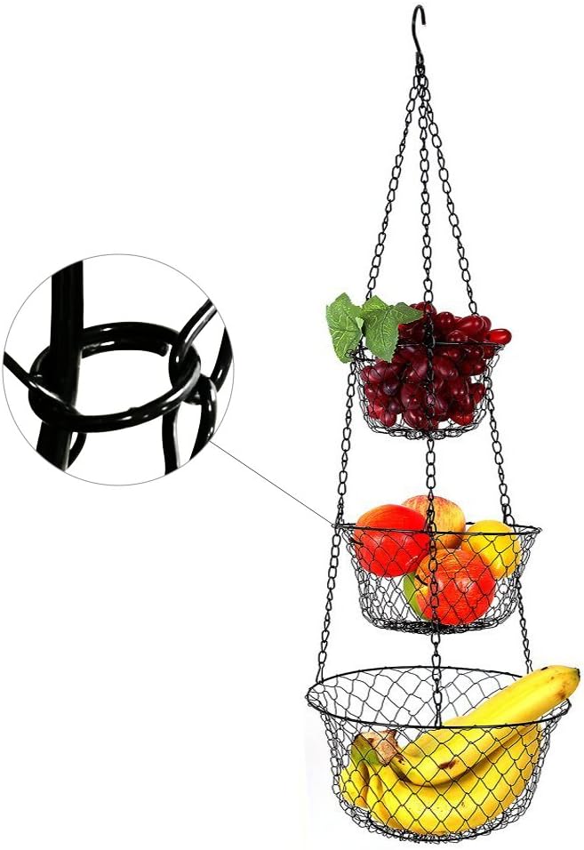 malmo 3-Tier Wire Fruit Hanging Basket, Vegetable Kitchen Storage Basket - Image 5