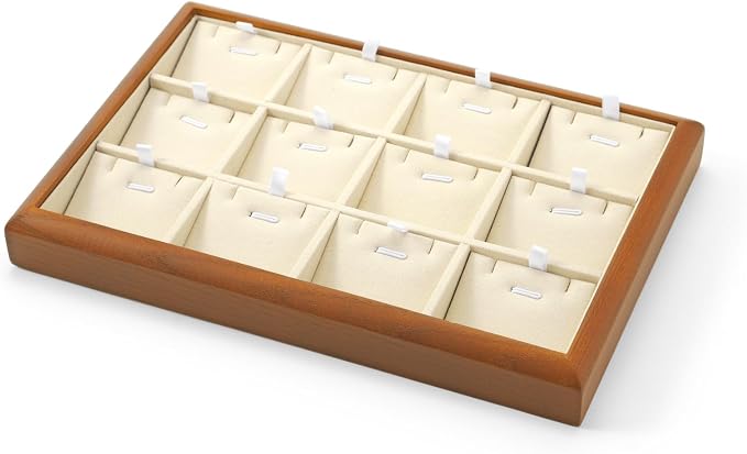 Oirlv Solid Wood 12 Grid Liner Pendant Jewelry Organizer Tray Jewelry Drawer - Image 7