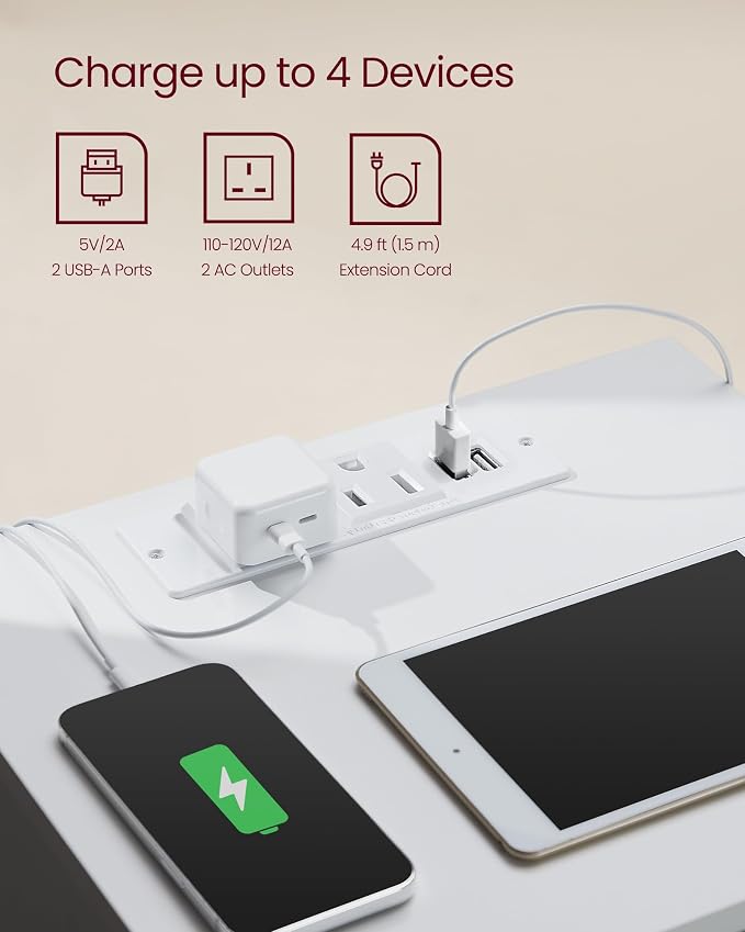 VASAGLE Nightstands with Charging Station, AC Outlets and USB Ports, Bedside - Image 4