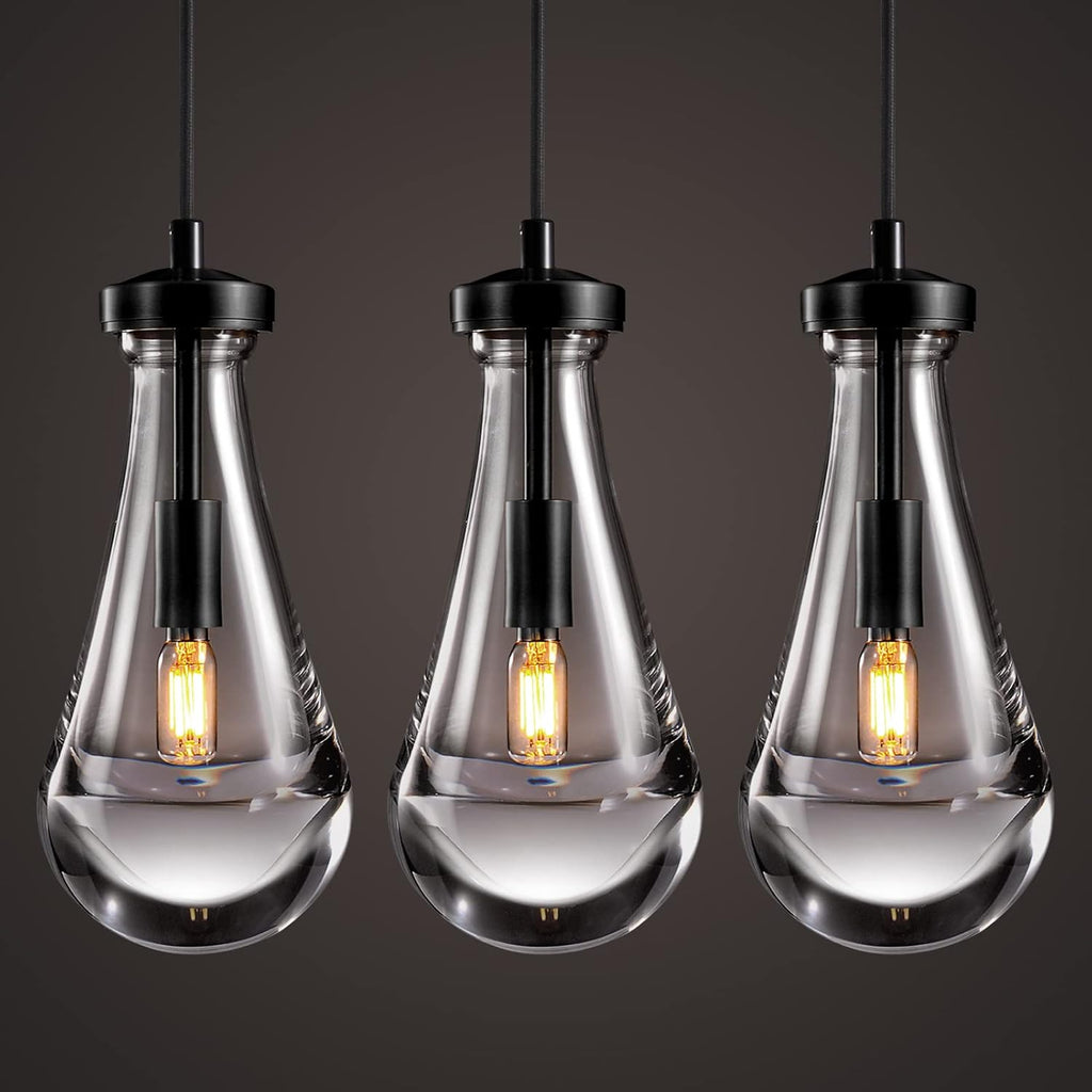 Modern Raindrop Pendant Lights Set of 3, Pendant Lights Kitchen Island 3 Pack, Matte Black Pendant Lights for Bedroom Bathroom, Chandelier for Living Room Hallway, Bulb Included