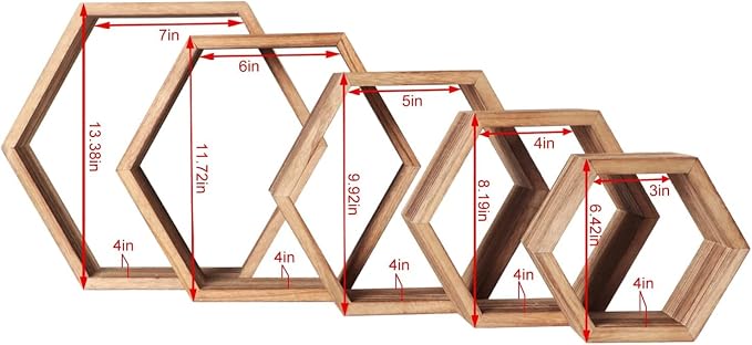Hexagon Shelves, Floating Wall Shelf, Honeycomb Octagon Cube Shelves Wood | - Image 7