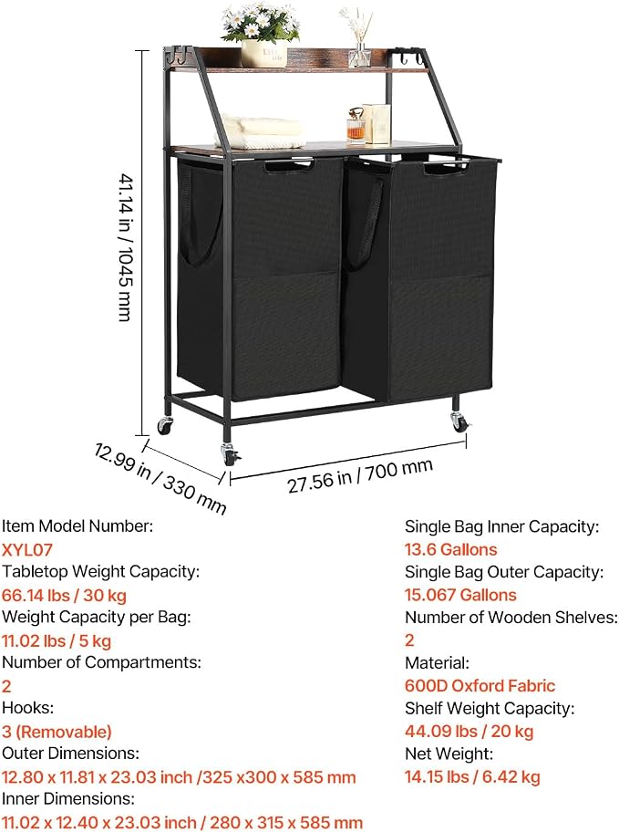 VEVOR 2 Tiers Laundry Sorter, Tall Laundry Hamper - Image 7