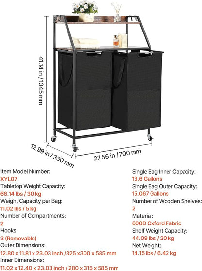 VEVOR 2 Tiers Laundry Sorter, Tall Laundry Hamper - Image 7