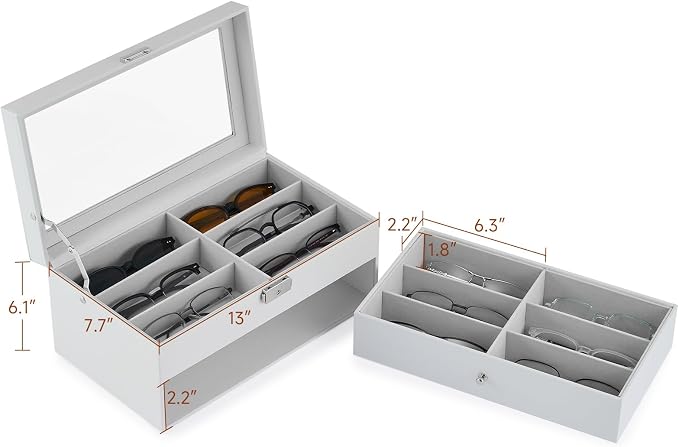 CO-Z Sunglasses Organizer with 12 Slots, Leather Eyeglasses Storage Box - Image 6