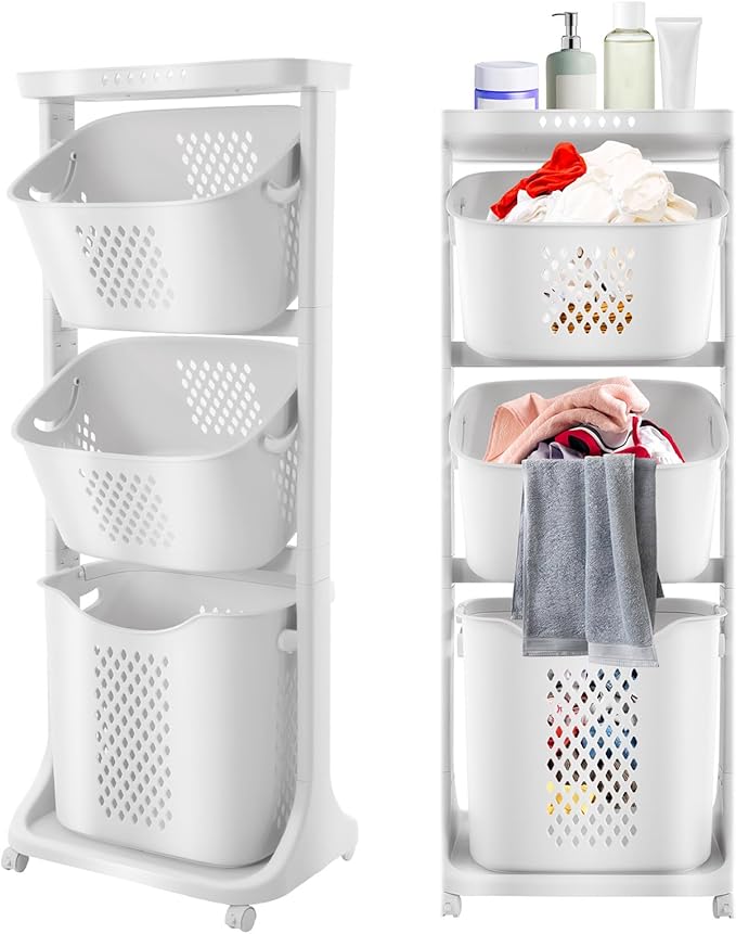 3 Tier Rolling Laundry Basket Vertical laundry hamper Sorter Cart by Unknown