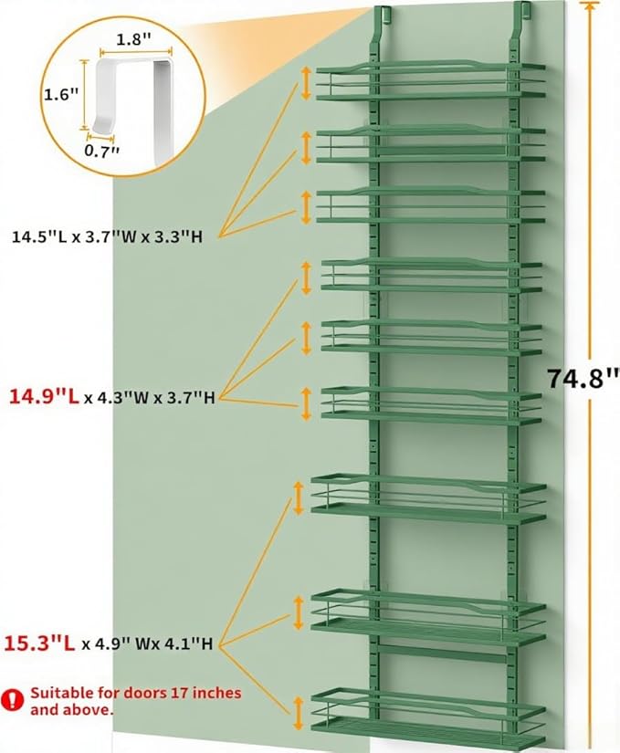 Moforoco Sage Green 9-Tier Over The Door Pantry Organizer, Pantry Organization - Image 2