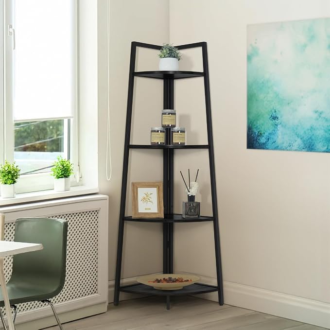 CAPHAUS 4-Tier Corner Shelf Stand, Tall Display Shelves, Ladder Corner Wood by Unknown